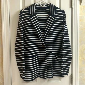 Ann Taylor Bold Navy and White Striped Sweater Blazer